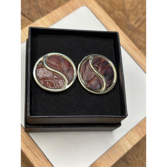 Haberdasher SWANK Brown Cuff Link Slides Collection, Retro Alligator Print Vinta - Picture 3 of 5